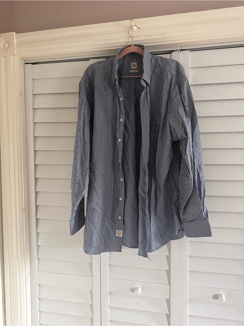 Peter Millar Navy and White Gingham Dress Shirt